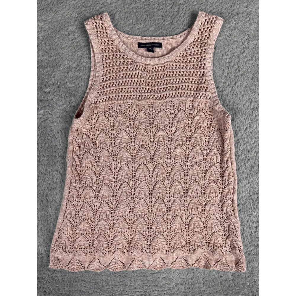 American Eagle Women's Earthy Fairy Boho Crochet Sleeveless Tank Top S Pink